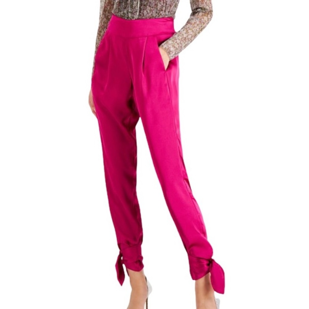 Macys I.N.C. International Concepts Satin Tie Bottom Fuchsia High Rise pants